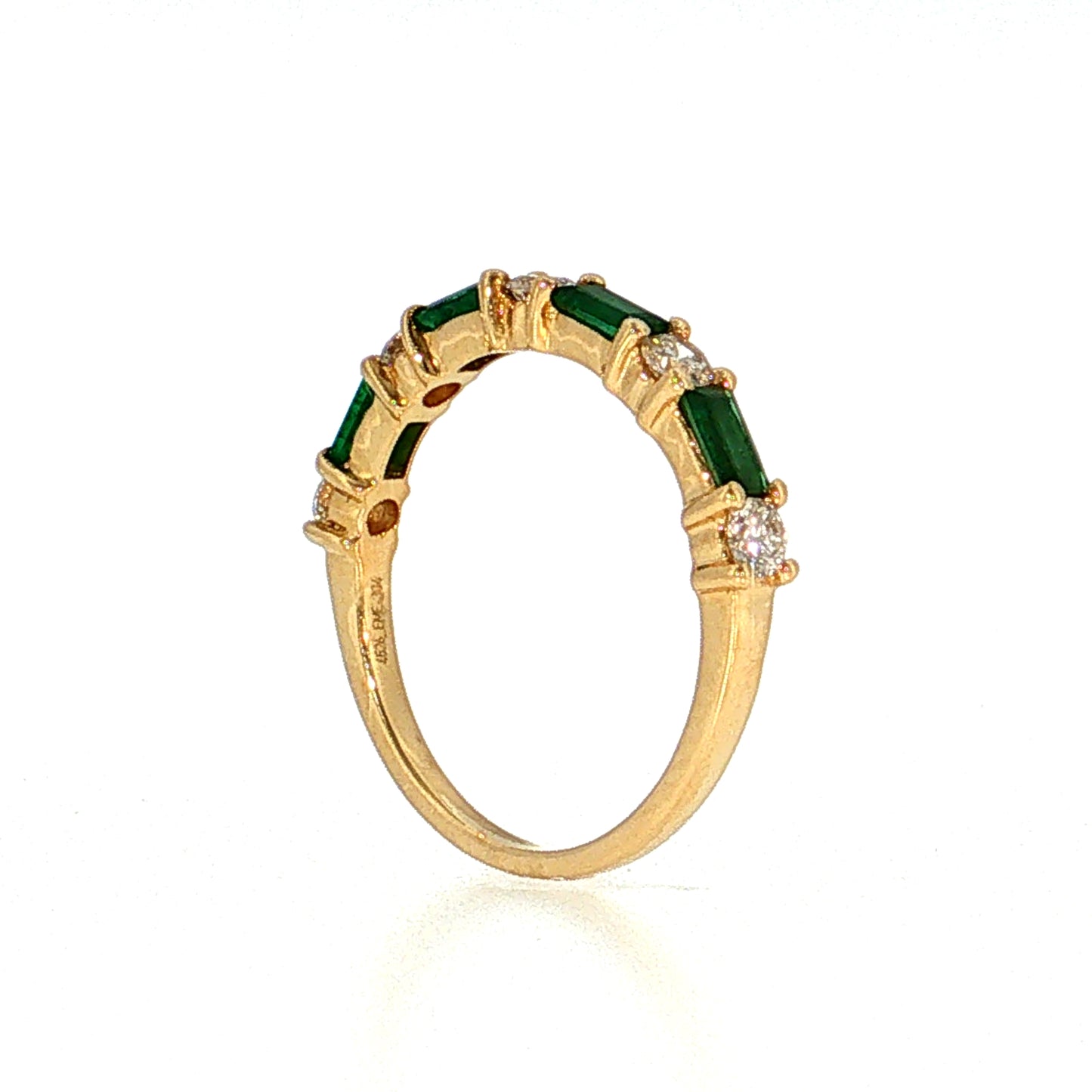 Emerald & Diamond Half-Eternity Band 18k Yellow Gold