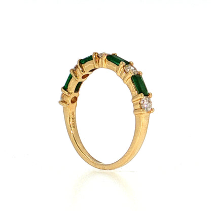 Emerald & Diamond Half-Eternity Band 18k Yellow Gold