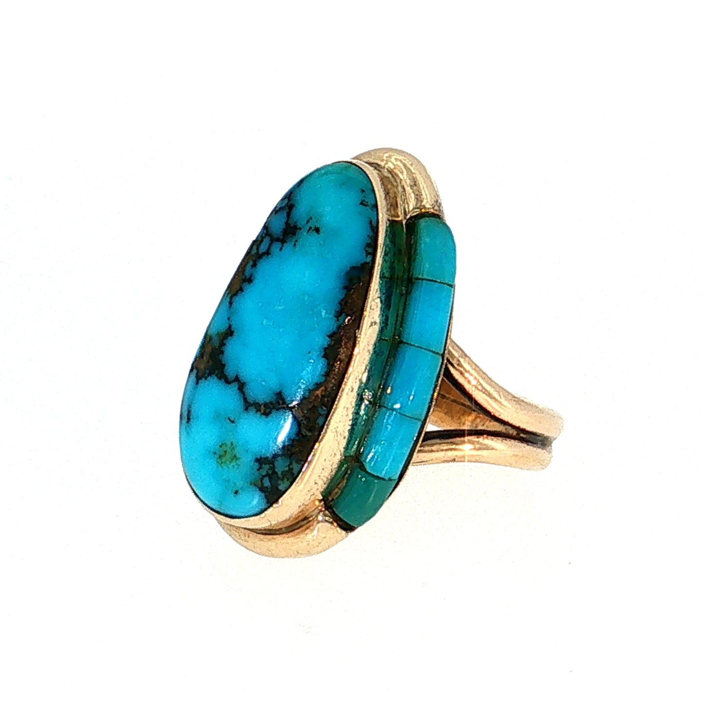 Les Baker Turquoise Cocktail Ring 14k Yellow Gold