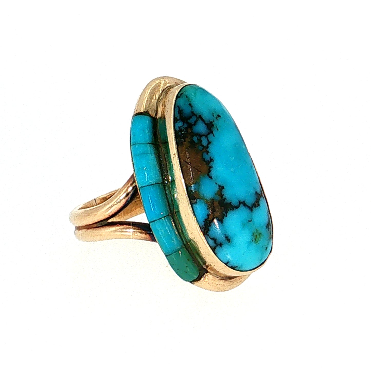 Les Baker Turquoise Cocktail Ring 14k Yellow Gold