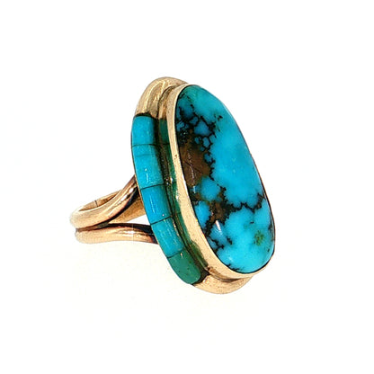Les Baker Turquoise Cocktail Ring 14k Yellow Gold