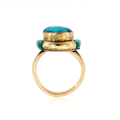 Les Baker Turquoise Cocktail Ring 14k Yellow Gold