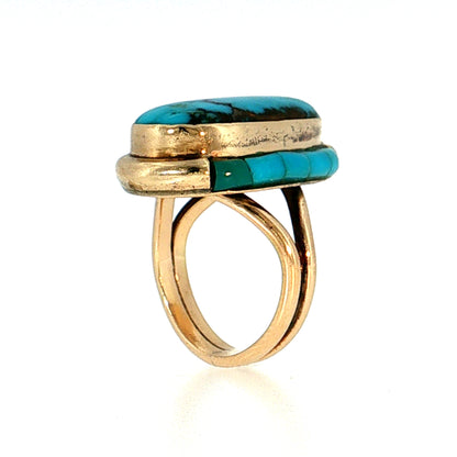 Les Baker Turquoise Cocktail Ring 14k Yellow Gold