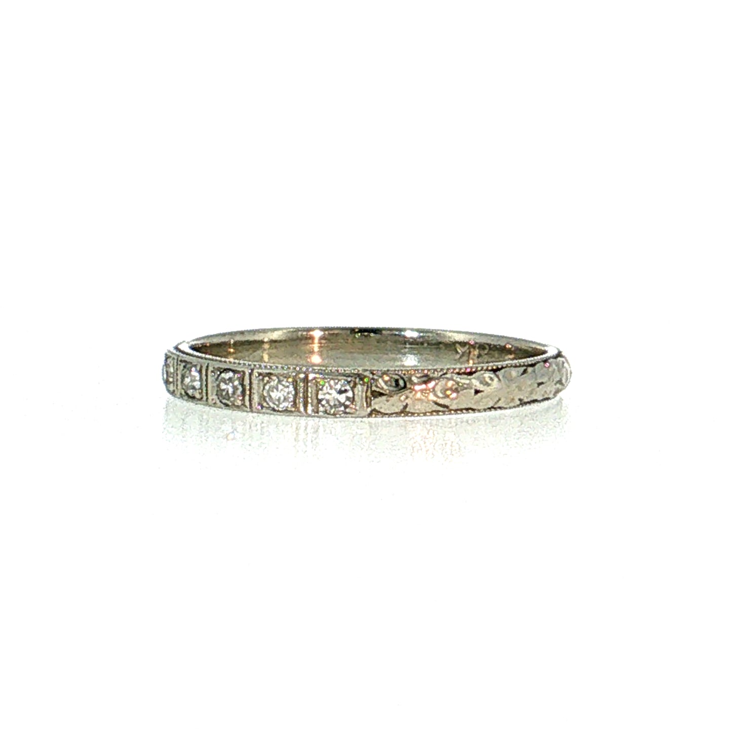 Antique Art Deco Diamond Wedding Band 18k White Gold