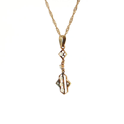 Vintage Pearl & Diamond Pendant Necklace 14k Yellow Gold