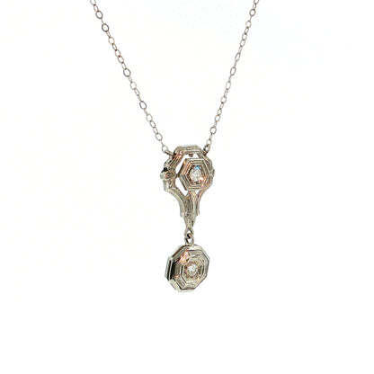.12 Antique Art Deco Diamond Pendant Necklace 18k & 14k White Gold