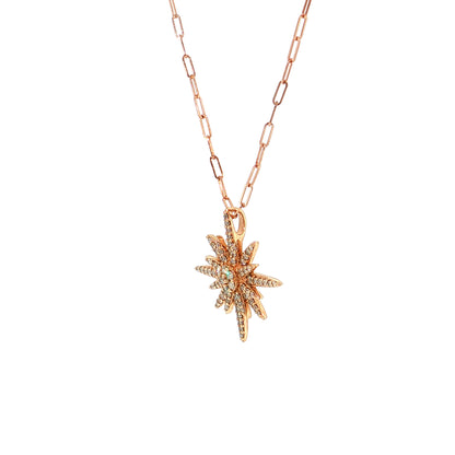 .71 Diamond Starburst Pendant Necklace 14k Rose Gold