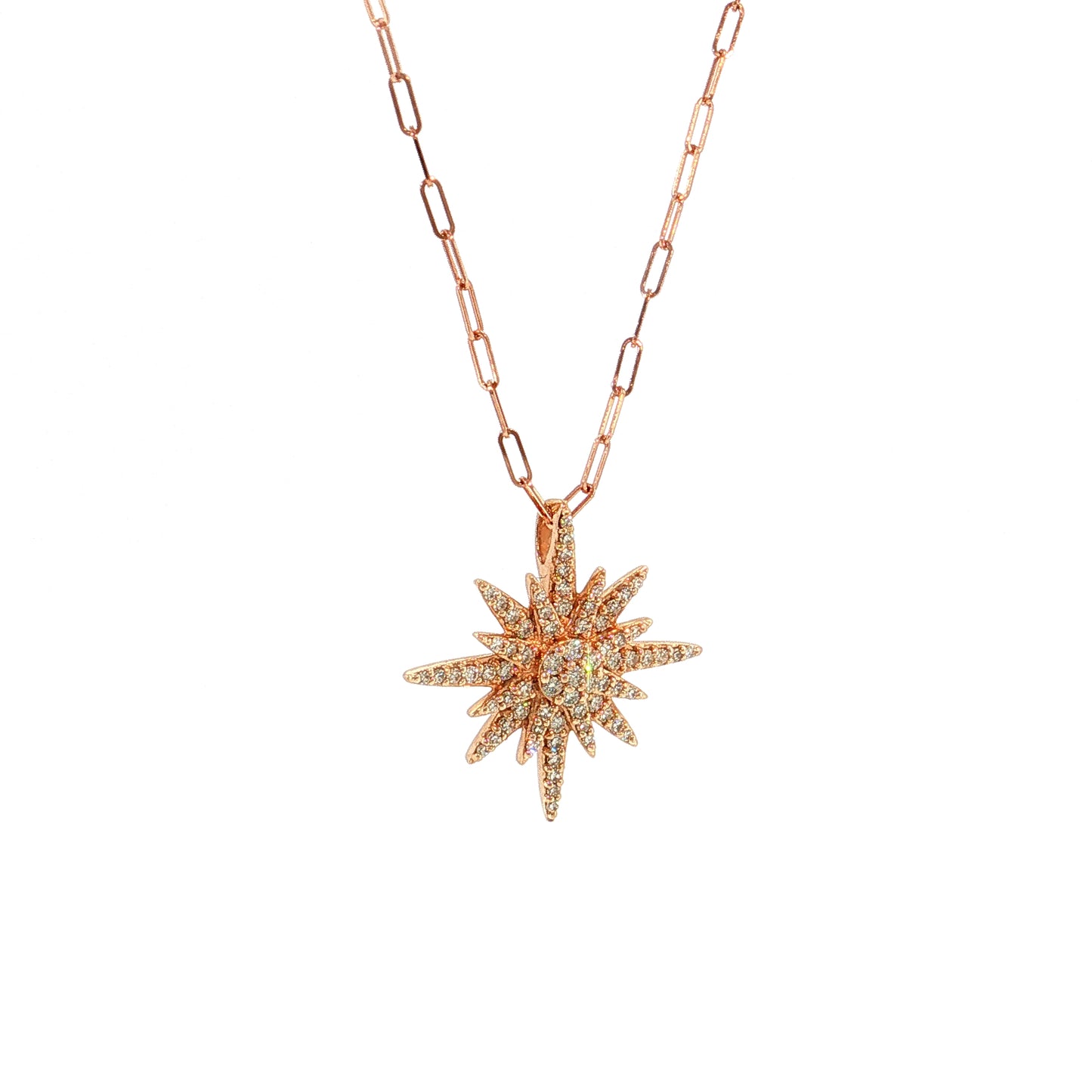 .71 Diamond Starburst Pendant Necklace 14k Rose Gold