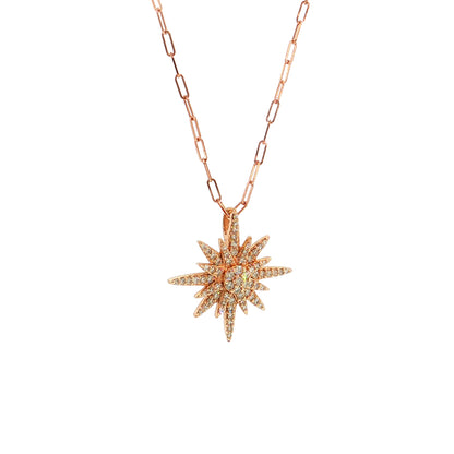 .71 Diamond Starburst Pendant Necklace 14k Rose Gold