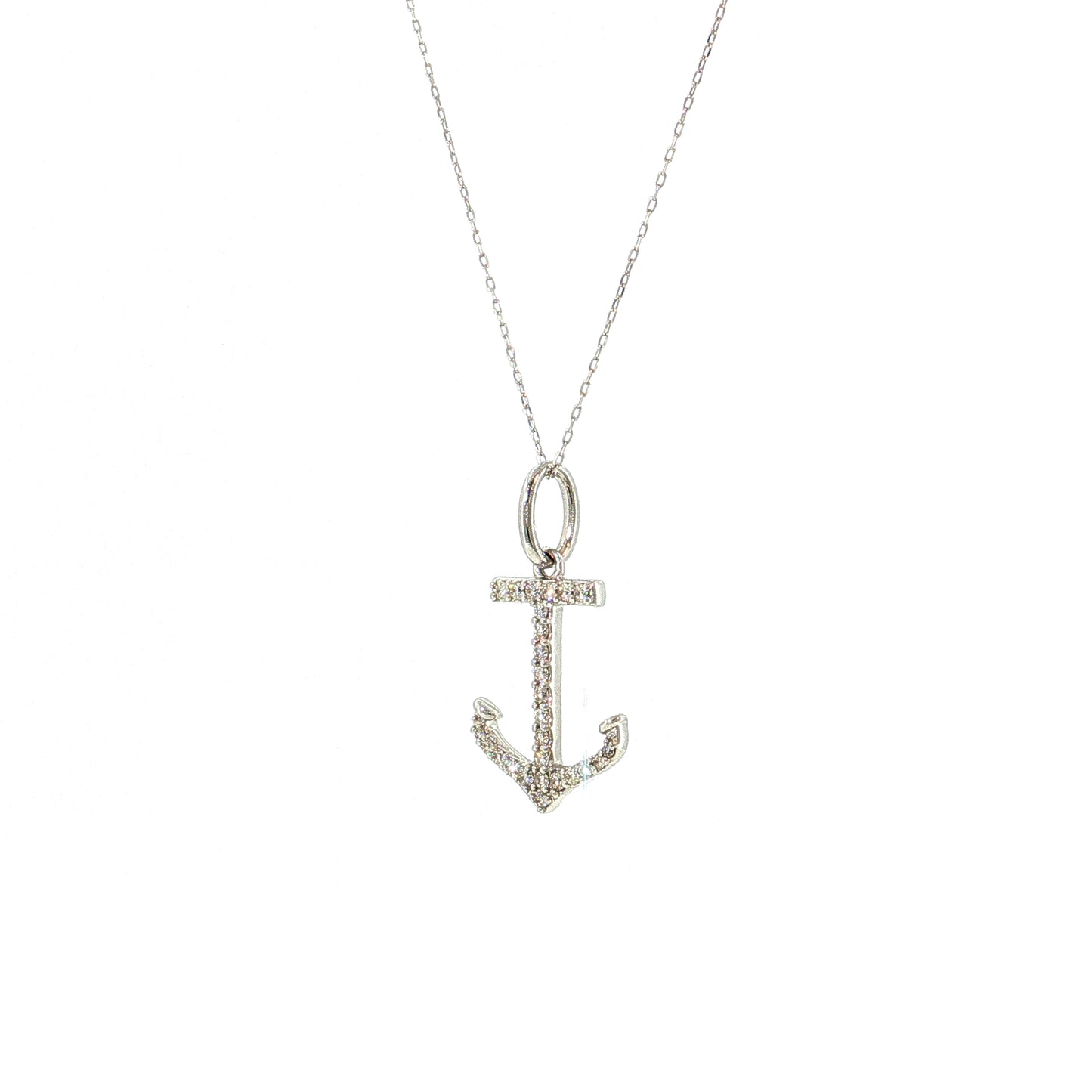 .20 Diamond Anchor Pendant Necklace 18k White Gold