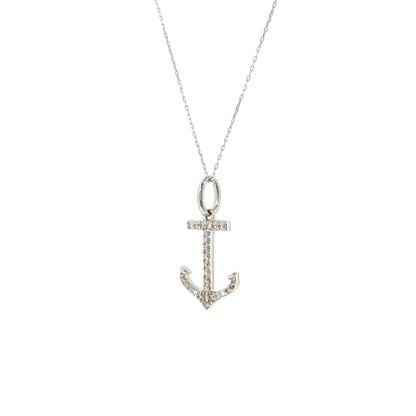 .20 Diamond Anchor Pendant Necklace 18k White Gold