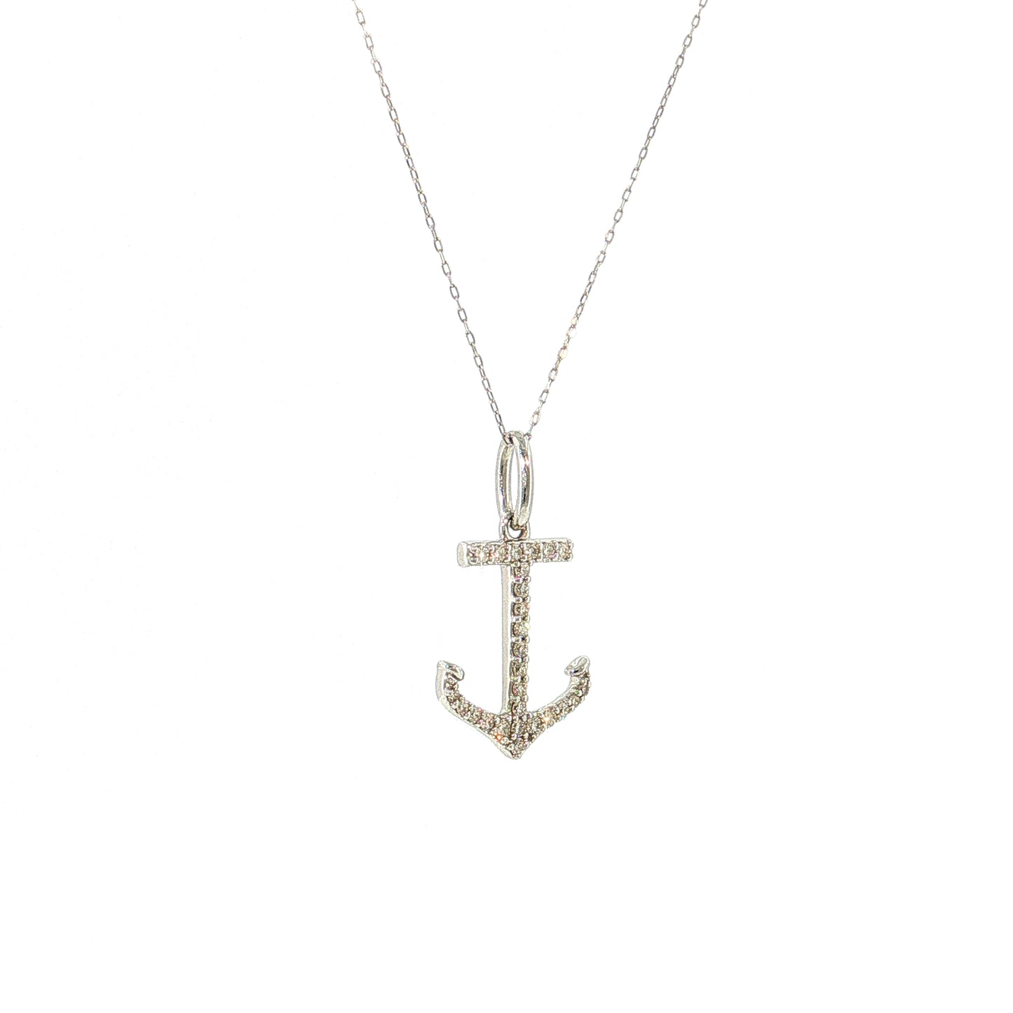 .20 Diamond Anchor Pendant Necklace 18k White Gold