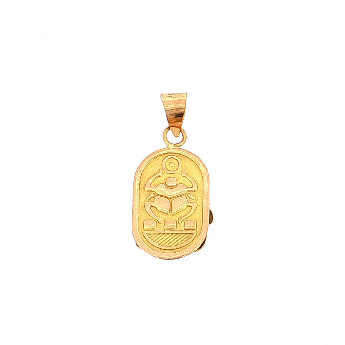 Cabochon Cut Malachite Scarab Pendant 14k Yellow Gold