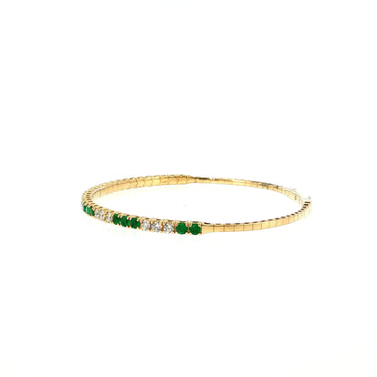 Diamond & Emerald Bangle Bracelet 14k Yellow Gold