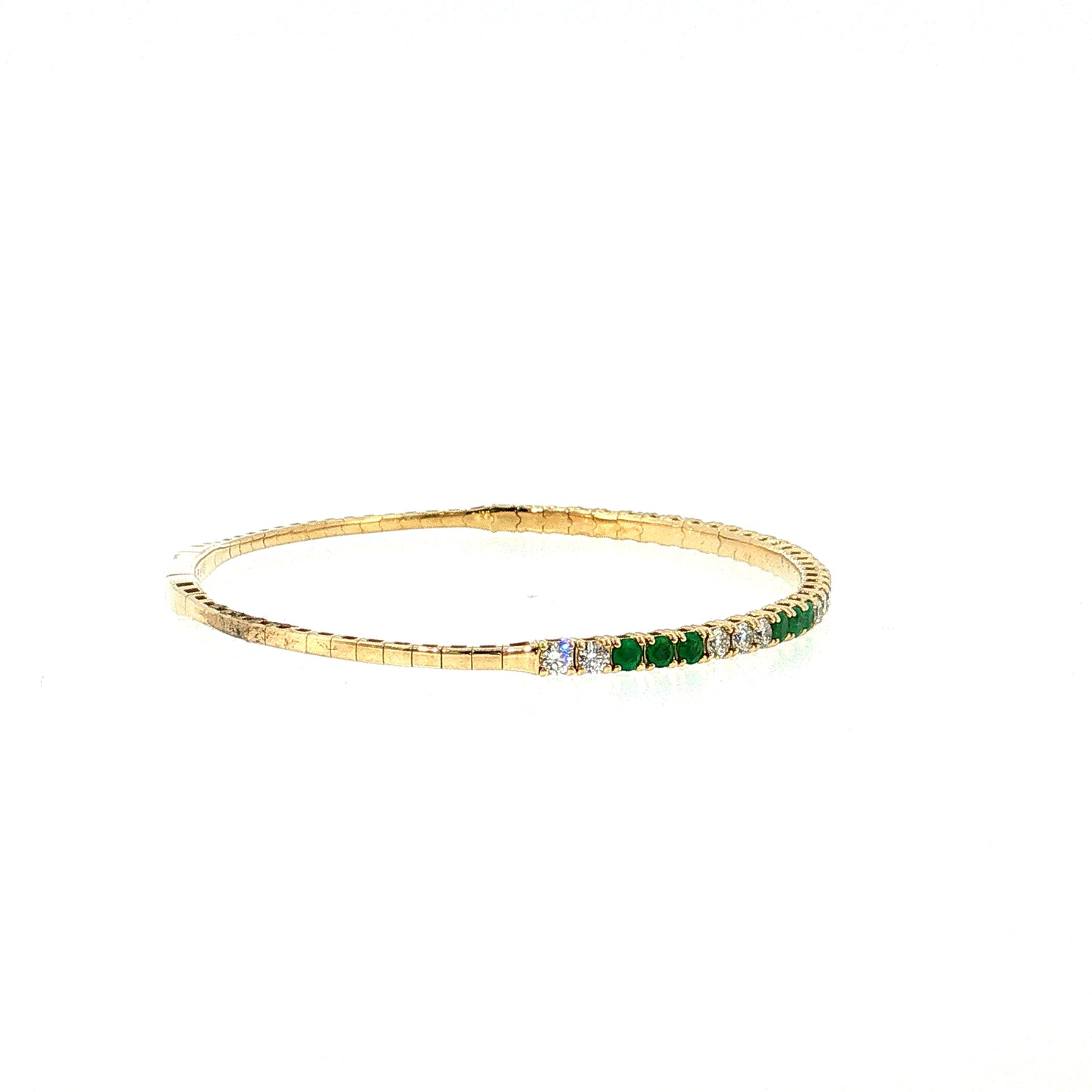 Diamond & Emerald Bangle Bracelet 14k Yellow Gold
