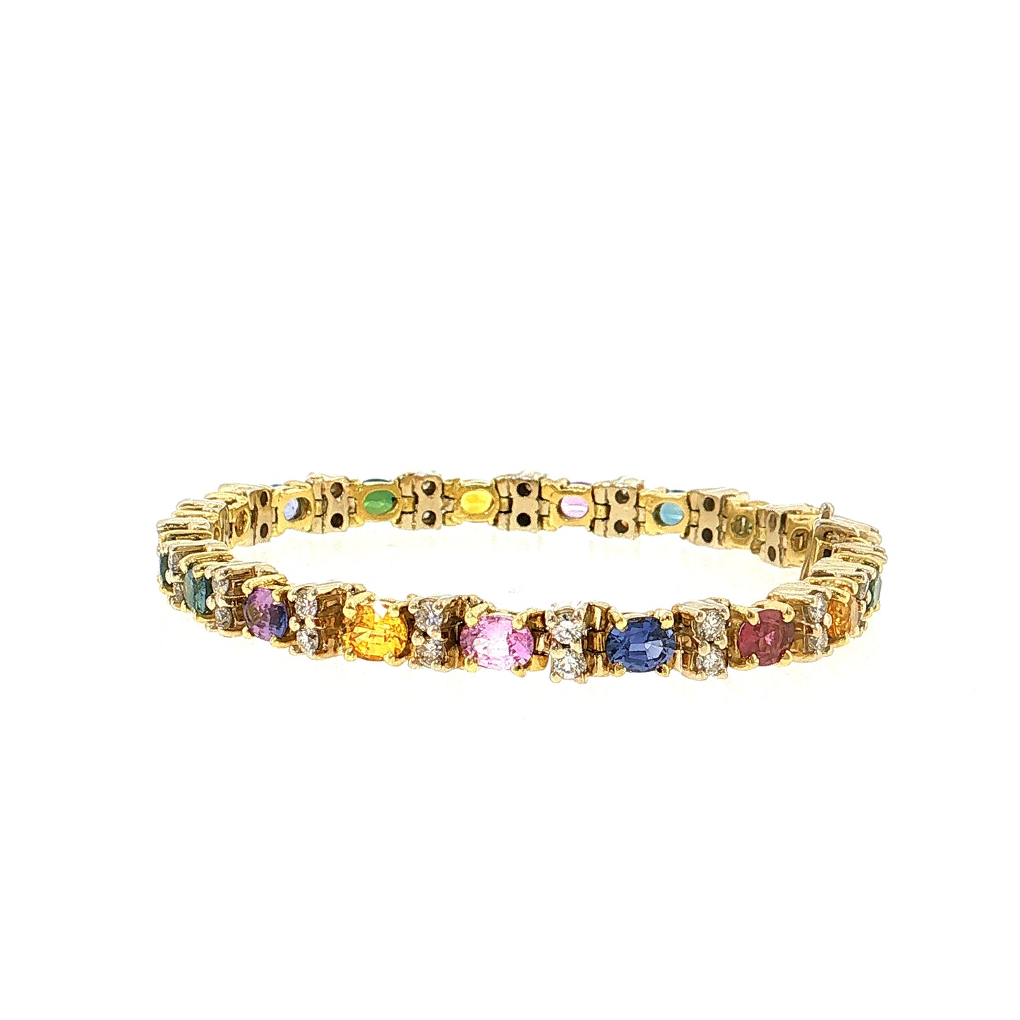 8.36 Rainbow Sapphire & Diamond Bracelet 18k Yellow Gold