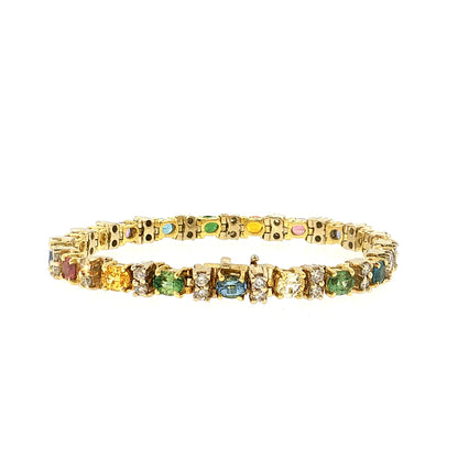 8.36 Rainbow Sapphire & Diamond Bracelet 18k Yellow Gold