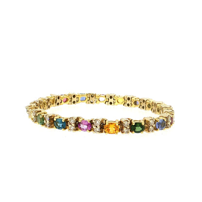 8.36 Rainbow Sapphire & Diamond Bracelet 18k Yellow Gold