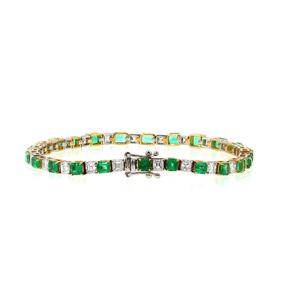 5.45 Emerald & Asscher Diamond Bracelet Two-Tone 18k Gold