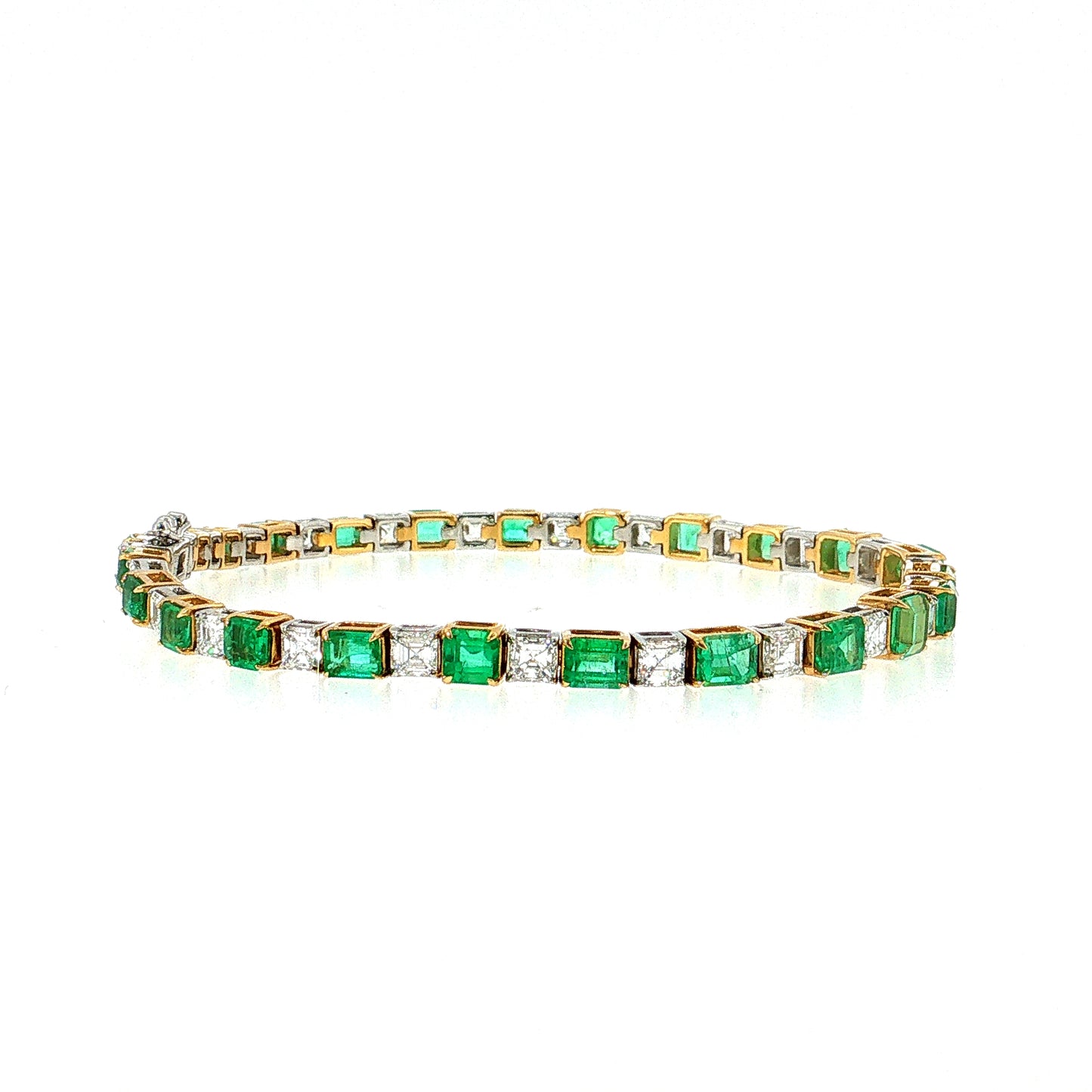 5.45 Emerald & Asscher Diamond Bracelet Two-Tone 18k Gold