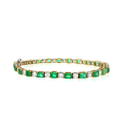 5.45 Emerald & Asscher Diamond Bracelet Two-Tone 18k Gold