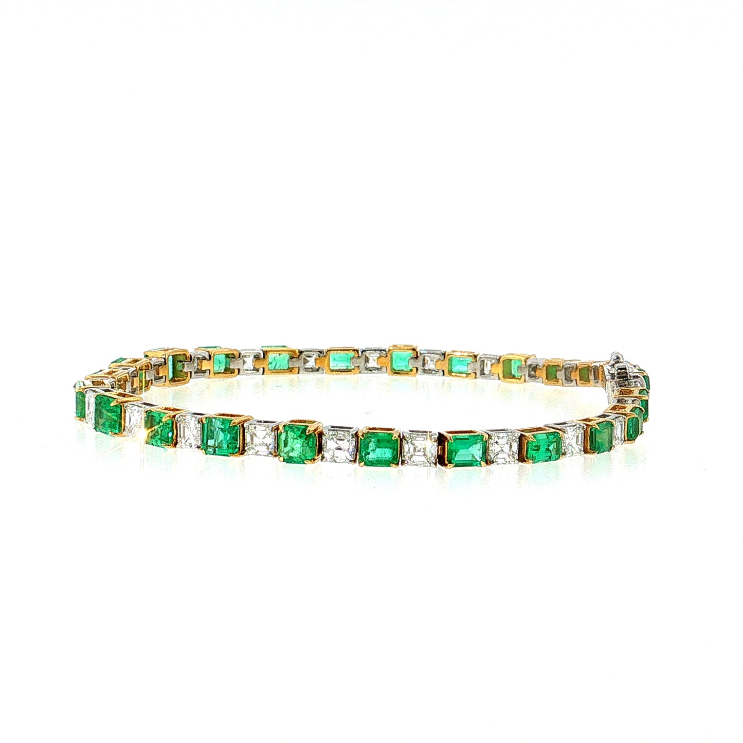 5.45 Emerald & Asscher Diamond Bracelet Two-Tone 18k Gold