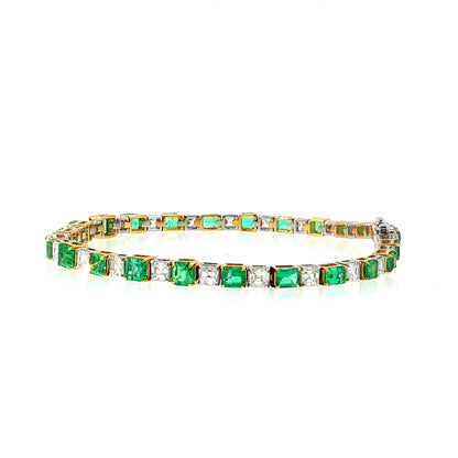 5.45 Emerald & Asscher Diamond Bracelet Two-Tone 18k Gold