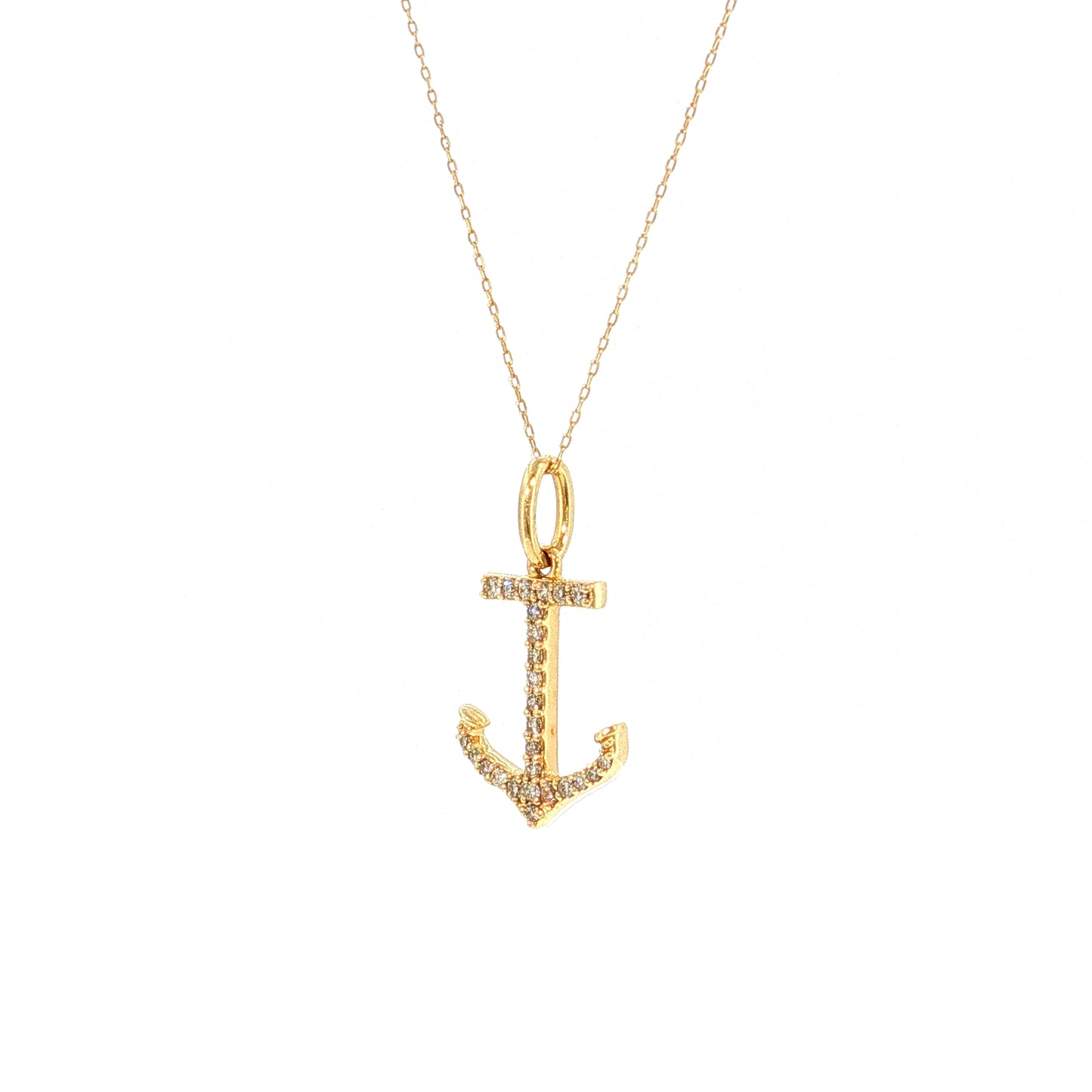 Diamond Anchor Pendant Necklace 18k Yellow Gold