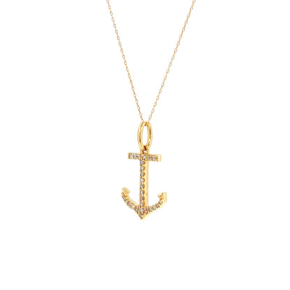 Diamond Anchor Pendant Necklace 18k Yellow Gold