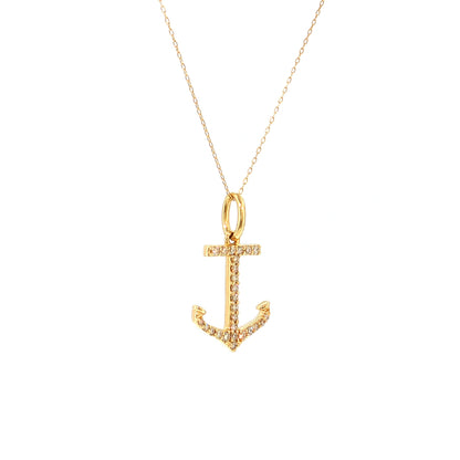 Diamond Anchor Pendant Necklace 18k Yellow Gold