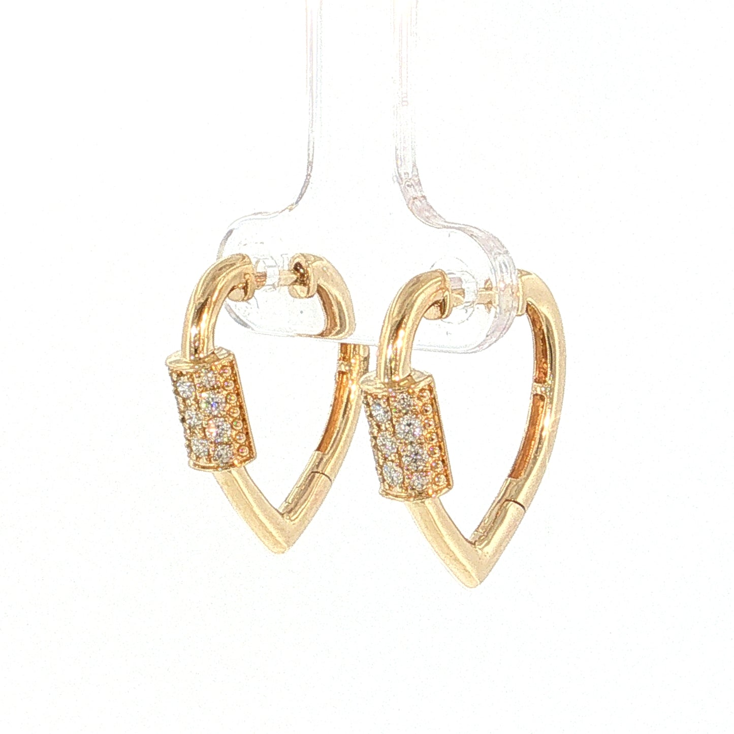 Diamond Carabiner Hoop Earrings 14k Yellow Gold
