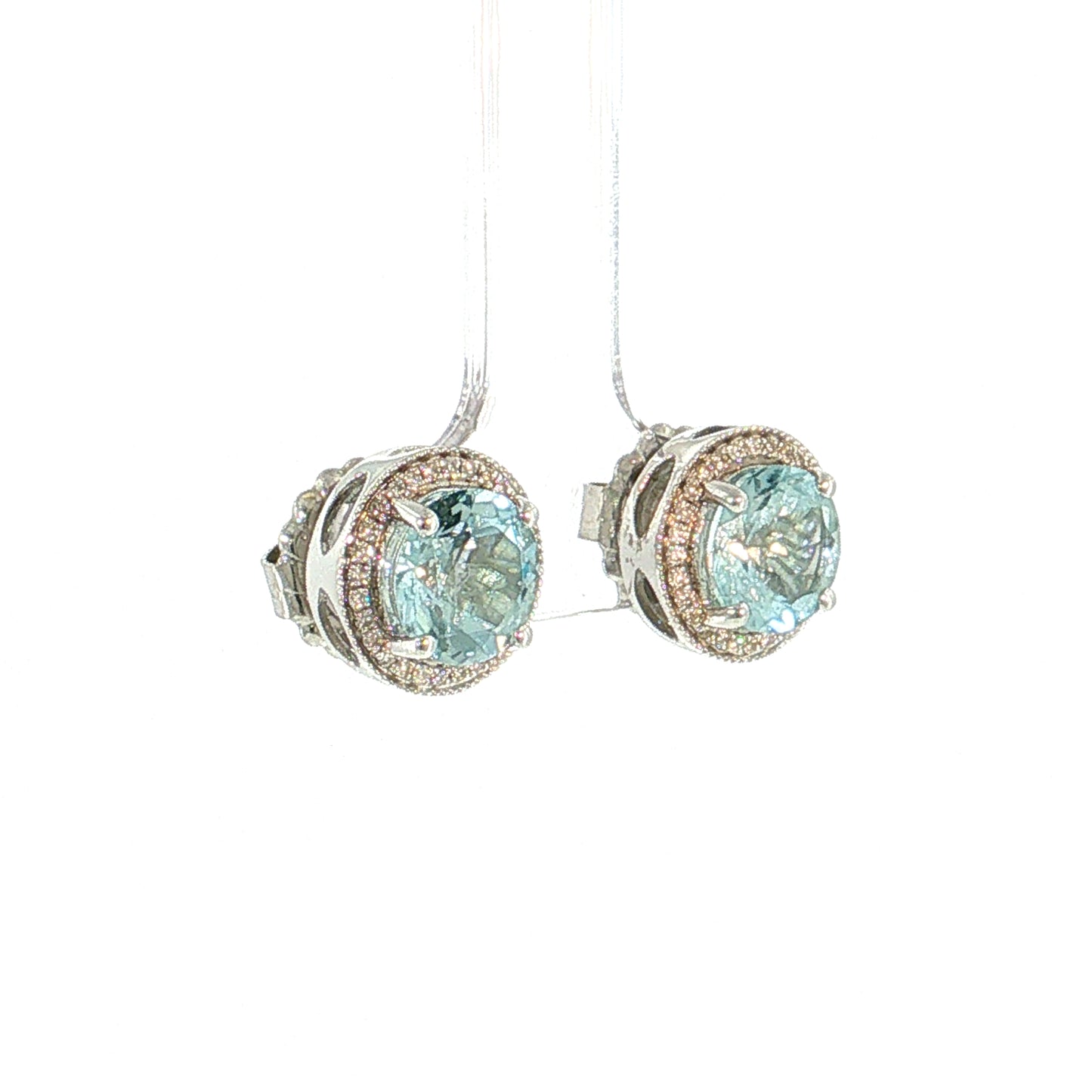 3.18 Aquamarine & Diamond Halo Stud Earrings 14K White Gold