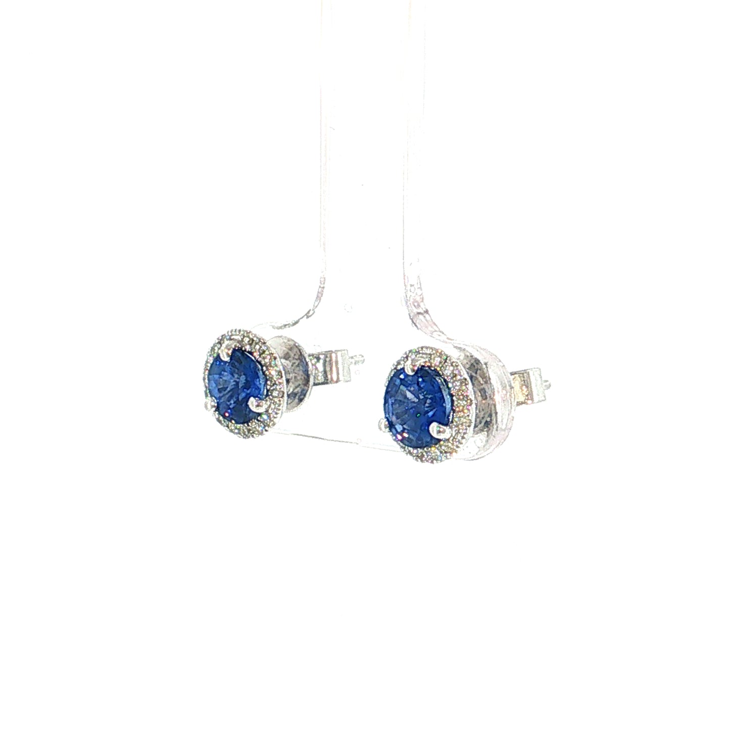 1.60 Blue Sapphire & Diamond Halo Stud Earrings 14k White Gold