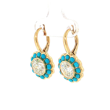 4.02 GIA Diamond & Turquoise Drop Earrings 18k