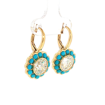 4.02 GIA Diamond & Turquoise Drop Earrings 18k