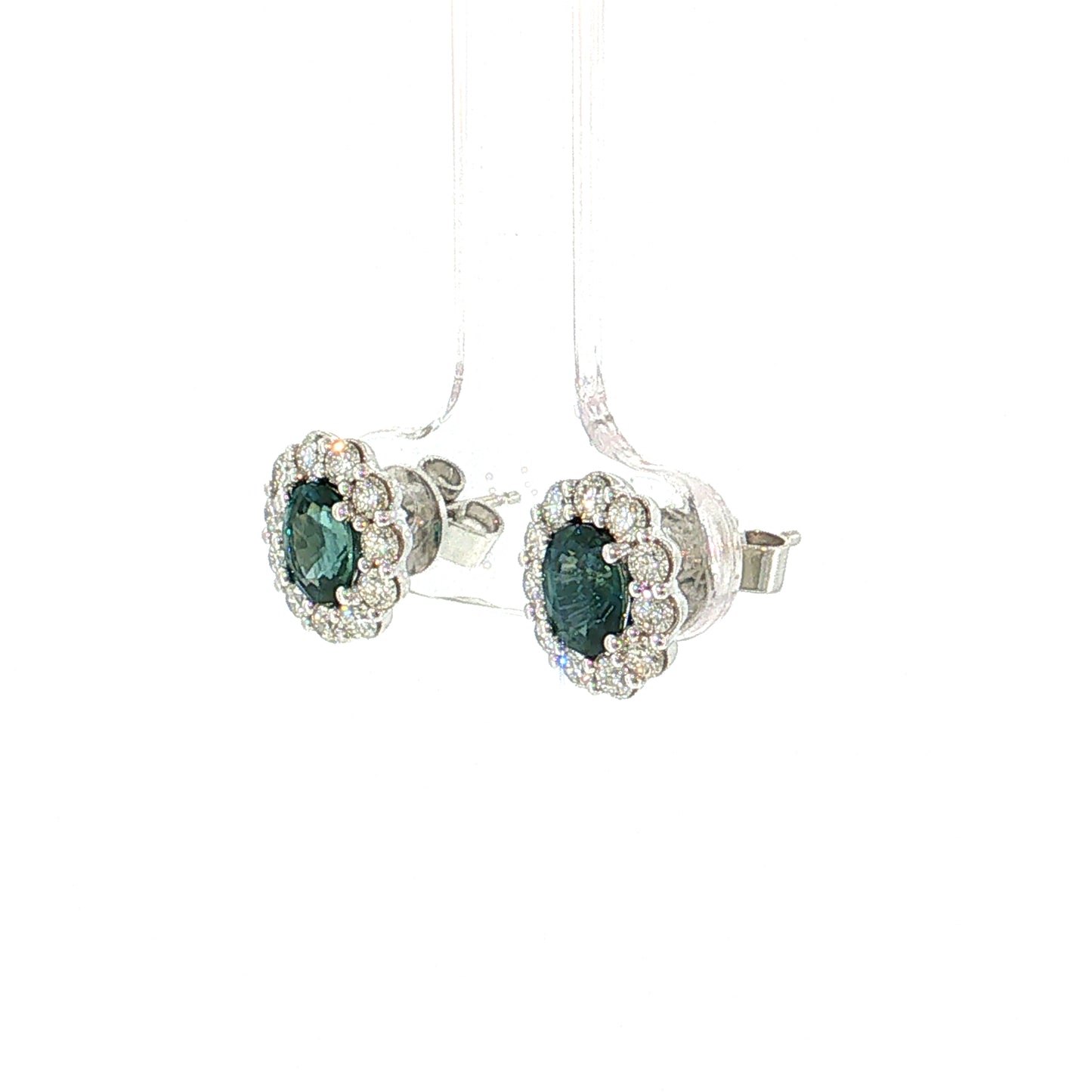 1.59 Oval Sapphire & Diamond Halo Stud Earrings 14k