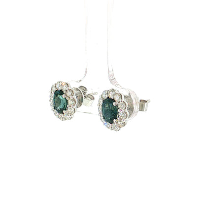 1.59 Oval Sapphire & Diamond Halo Stud Earrings 14k