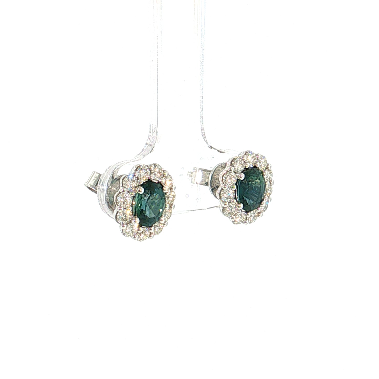 1.59 Oval Sapphire & Diamond Halo Stud Earrings 14k