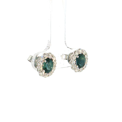 1.59 Oval Sapphire & Diamond Halo Stud Earrings 14k