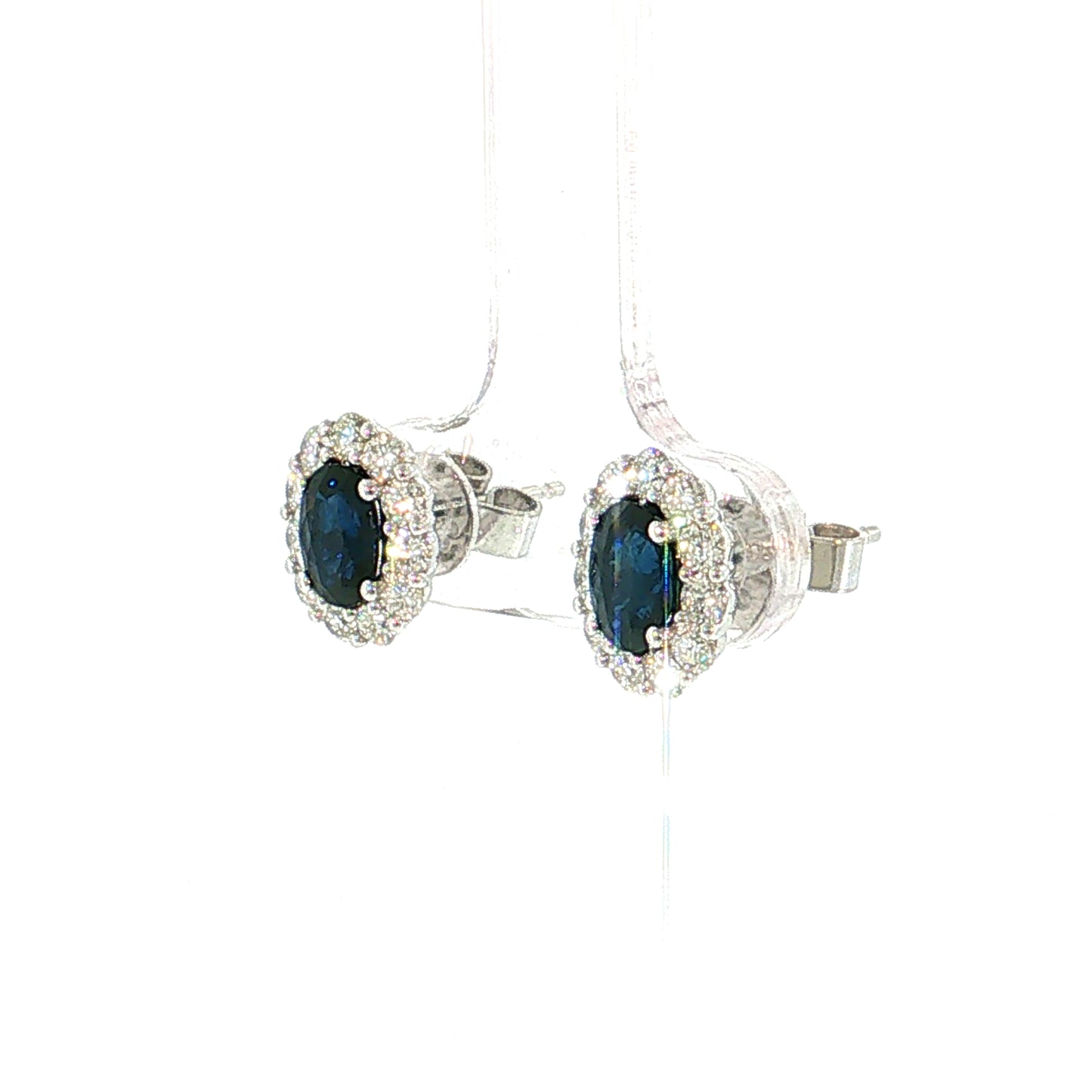 1.34 Oval Sapphire & Diamond Stud Earrings 14k White Gold
