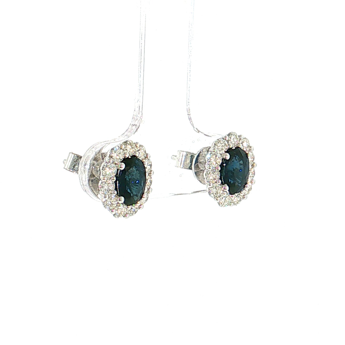 1.34 Oval Sapphire & Diamond Stud Earrings 14k White Gold