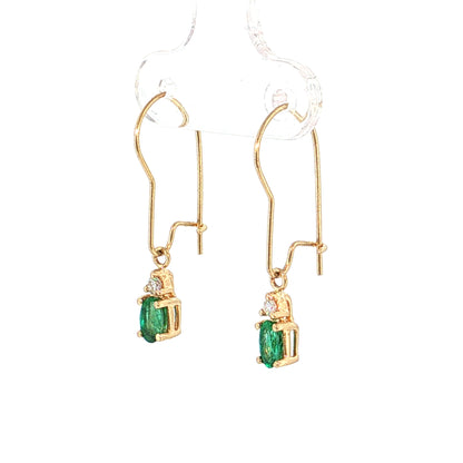 .34 Emerald & Diamond Drop Earrings 14k Yellow Gold