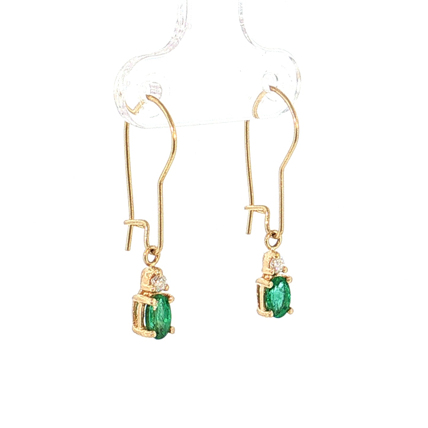 .34 Emerald & Diamond Drop Earrings 14k Yellow Gold