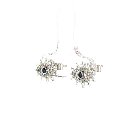 Sapphire & Diamond Evil Eye Studs 14k White Gold