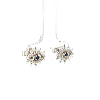 Sapphire & Diamond Evil Eye Studs 14k White Gold