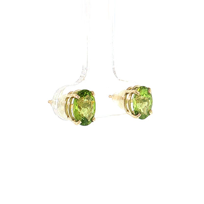 2.50 Oval Peridot Stud Earrings 14k Yellow Gold