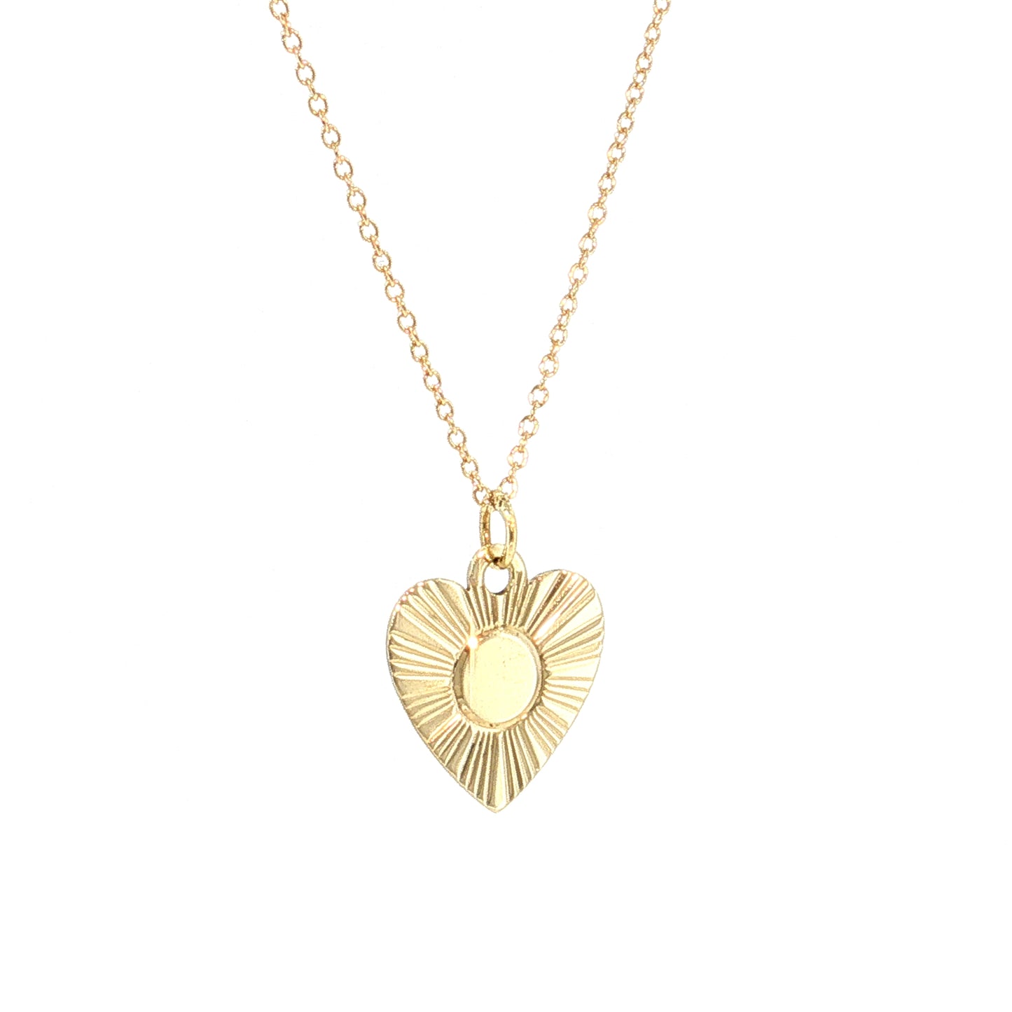 Vintage Mid-Century Fluted Heart Pendant Necklace 14k