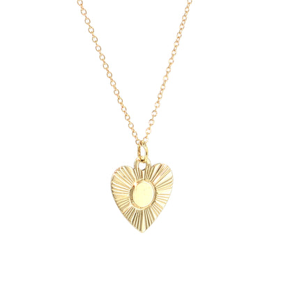 Vintage Mid-Century Fluted Heart Pendant Necklace 14k