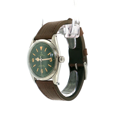 Tudor Oyster Thin Green Dial Watch Stainless Steel