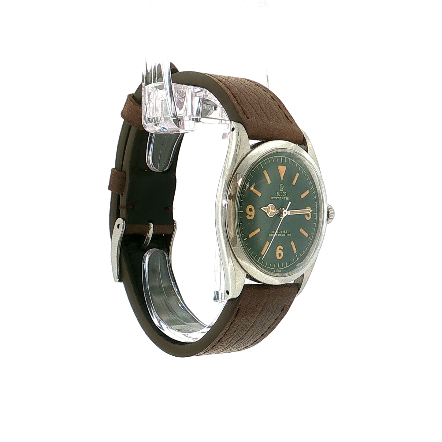 Tudor Oyster Thin Green Dial Watch Stainless Steel